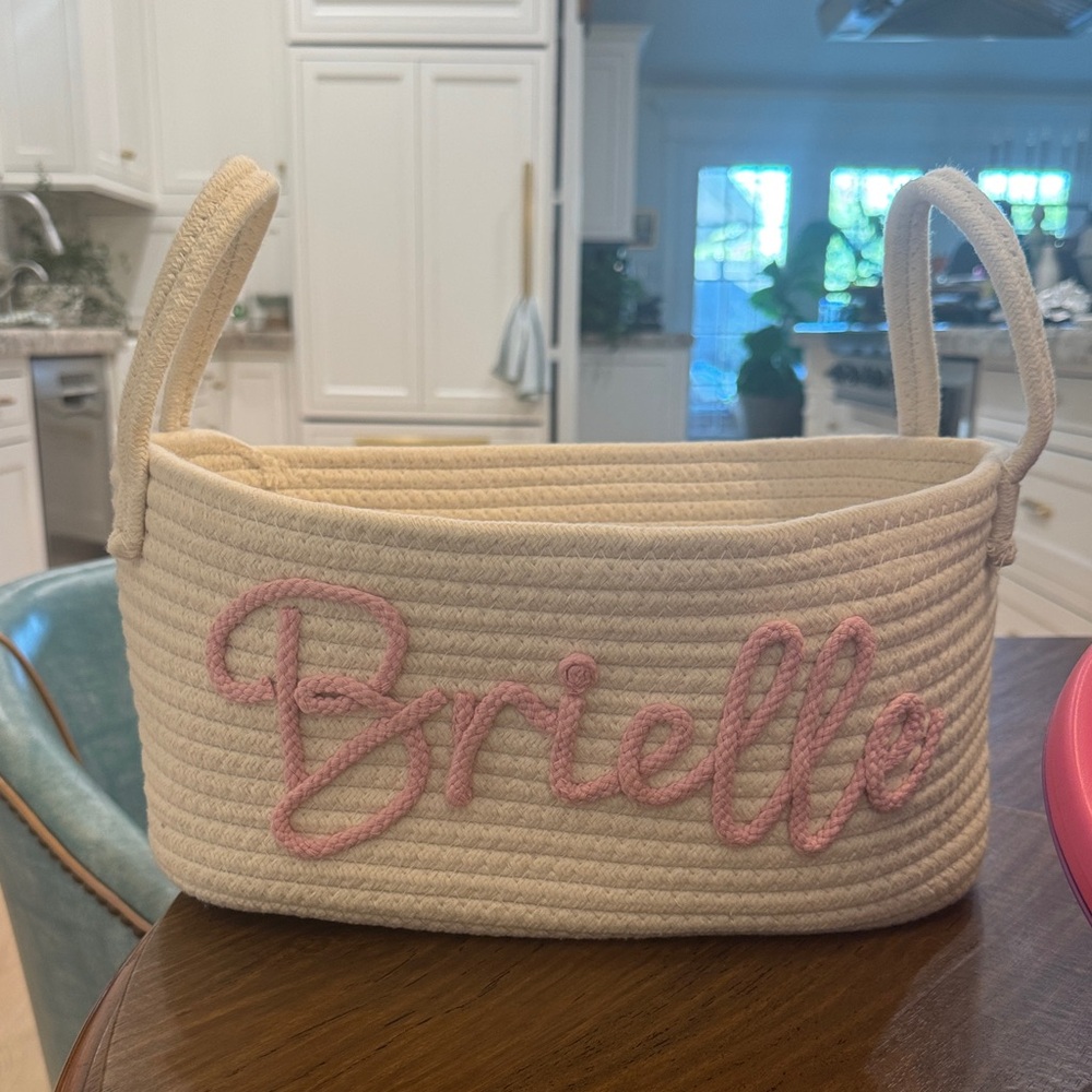 Cream Basket with Pink Embroidery